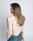 Melinda Pink Beige Cropped Blazer | Belgian Linen Blend, Cropped Relaxed Fit, Vintage Shoulder Pads | Yashan