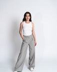 Katharine Wide-Leg Pinstripe Pants | Cotton Wool Blend, High Waist Full-Length, Handmade | Yashan