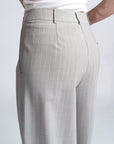 Katharine Wide-Leg Pinstripe Pants | Cotton Wool Blend, High Waist Full-Length, Handmade | Yashan