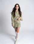 Grace Bomber | Italian Wool, Point Collar, Button-Front Closure, Long Sleeves, Elasticated Cuffs | Yashan