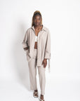 Letizia Pinstripe Pants | Cotton Blend, Straight-Leg Full-Length, High Rise, Handmade | Yashan