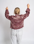 Tetiana Leopard Silk Bomber | Atlas Silk, Pink & Brown Leopard Print, Gold Snaps, Elastic Fit | Yashan