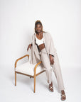 Letizia Pinstripe Pants | Cotton Blend, Straight-Leg Full-Length, High Rise, Handmade | Yashan