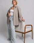 Letizia Pinstripe Shirt | Cotton Blend, Greige, Oversized Fit, Pointed Collar, Handmade | Yashan