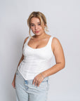 Stefania Top Ivory | Cotton Blend, Slim Fit, Exposed Back Zipper, Custom Sizes Available | Yashan