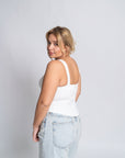 Stefania Top Ivory | Cotton Blend, Slim Fit, Exposed Back Zipper, Custom Sizes Available | Yashan