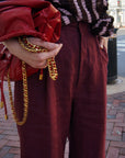 Michelle Bermuda Shorts | Burgundy, Lightweight Linen, High-Waist Relaxed Fit, Knee-Grazing Silhouette | Yashan