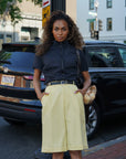 Michelle Bermuda Shorts | Yellow, Lightweight Wool, High-Waist Relaxed Fit, Handmade Tailoring | Yashan