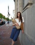 Michelle Bermuda Shorts | Navy Blue, Lightweight Linen, High-Waist Relaxed Fit, Knee-Grazing Silhouette | Yashan