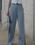 Ruth Bader Ginsburg Trousers | Blue-Grey, Lightweight Wool Blend, High-Waist Relaxed Fit, Handmade | Yashan