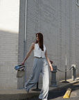 Ruth Bader Ginsburg Trousers | Blue-Grey, Lightweight Wool Blend, High-Waist Relaxed Fit, Handmade | Yashan