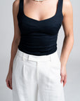 Stefania Top Navy Blue | Cotton Blend, Slim Fit, Exposed Back Zipper, Handmade, Custom Sizing Available | Yashan