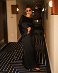 Maya Maxi Dress | Black, Eco Silk, Floor-Grazing Silhouette, Open Back, Handmade | Yashan