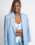 Marie de Médicis Blazer in Sky Blue | Belgium Linen Blend, Padded Shoulders, Handmade | Yashan