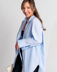 Letizia Oversized Striped Shirt | Cotton Blend, Faded Blue & White, Oversized Fit, Pointed Collar, Handmade | Yashan