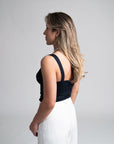 Stefania Top Navy Blue | Cotton Blend, Slim Fit, Exposed Back Zipper, Handmade, Custom Sizing Available | Yashan