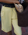Michelle Bermuda Shorts | Yellow, Lightweight Wool, High-Waist Relaxed Fit, Handmade Tailoring | Yashan