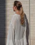White Frida Boho Blouse | Sheer Ruffle Blouse | Crushed chiffon, Sheer Top, White Color |Custom Sizes Available | Yashan