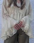 Olive Frida Boho Blouse | Sheer Ruffle Blouse | Crushed chiffon, Sheer Top, Custom Sizes Available | Yashan