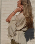 Olive Frida Boho Blouse | Sheer Ruffle Blouse | Crushed chiffon, Sheer Top, Custom Sizes Available | Yashan