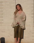 Olive Frida Boho Blouse | Sheer Ruffle Blouse | Crushed chiffon, Sheer Top, Custom Sizes Available | Yashan