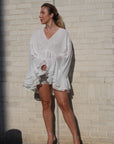 White Frida Boho Blouse | Sheer Ruffle Blouse | Crushed chiffon, Sheer Top, White Color |Custom Sizes Available | Yashan