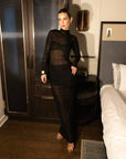Hedy Lamarr Maxi Dress | Black, Sheer Overlay, Bra-Inspired Silhouette, Draped Waist Detail | Yashan