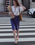 Michelle Bermuda Shorts | Navy Blue, Lightweight Linen, High-Waist Relaxed Fit, Knee-Grazing Silhouette | Yashan
