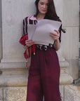 Michelle Bermuda Shorts | Burgundy, Lightweight Linen, High-Waist Relaxed Fit, Knee-Grazing Silhouette | Yashan