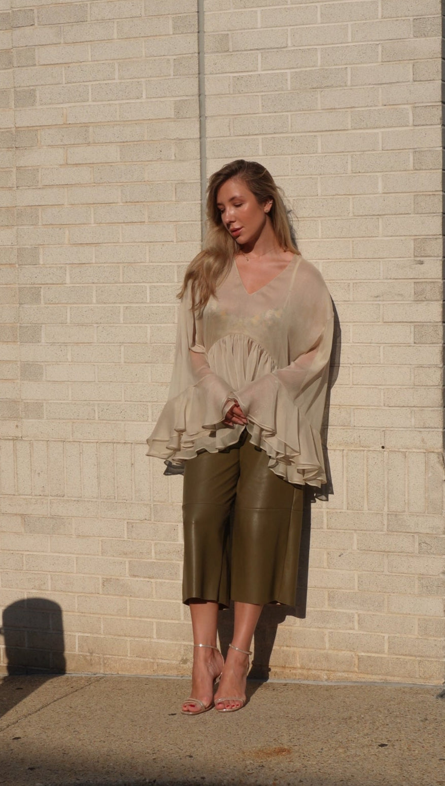 Olive Frida Boho Blouse | Sheer Ruffle Blouse | Crushed chiffon, Sheer Top, Custom Sizes Available | Yashan